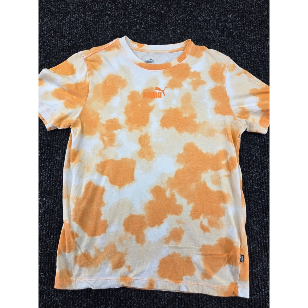 Puma Womens Orange White Tie Dye Logo Short Sleeve Crewneck T-Shirt Size M